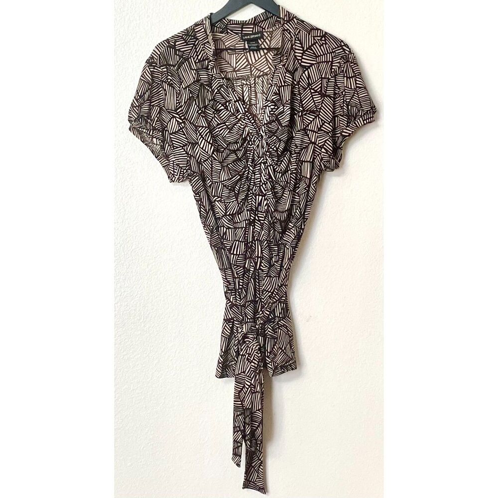 Lane Bryant Geometric Print Button Down Scoop Neck Blouse with Belt Size 14/16